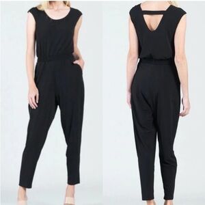 Clara Sun Woo Black Knit Open Back Short Sleeve Jumpsuit Size M